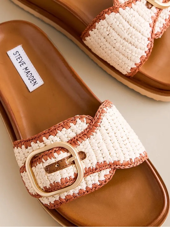 Steve Madden Shoes - Steve Madden Cream and Brown Woven Buckle Slide Sandals